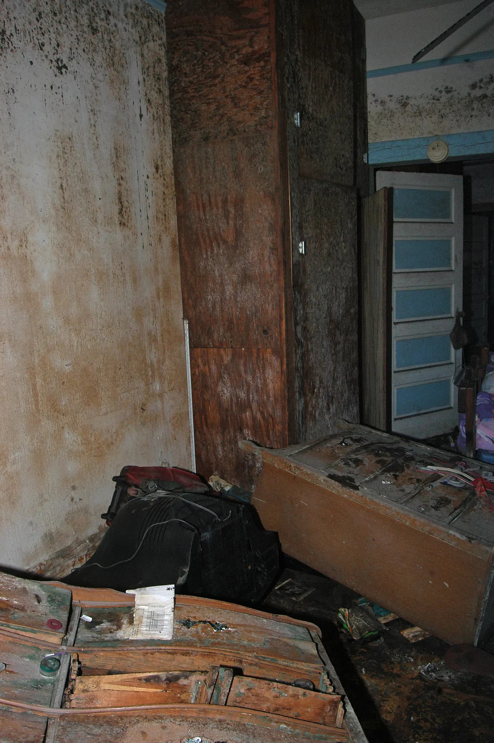 Mold-stained walls in a water-damaged room. Shown on the Foundation mold page for Rochester, NY.